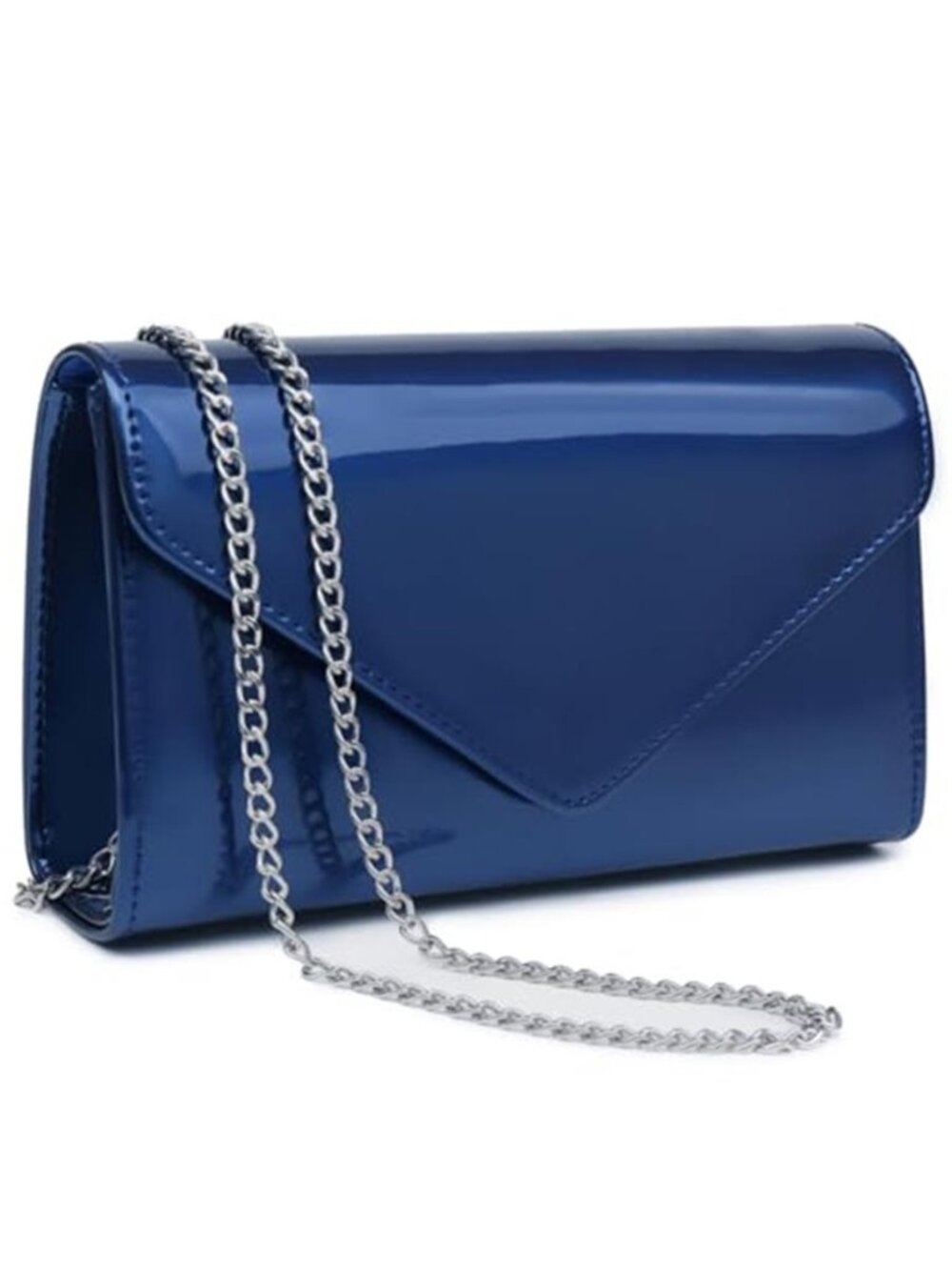 Navy Patent Leather Evening Clutch Bag Wedding Prom Party Purse Glitter Formal